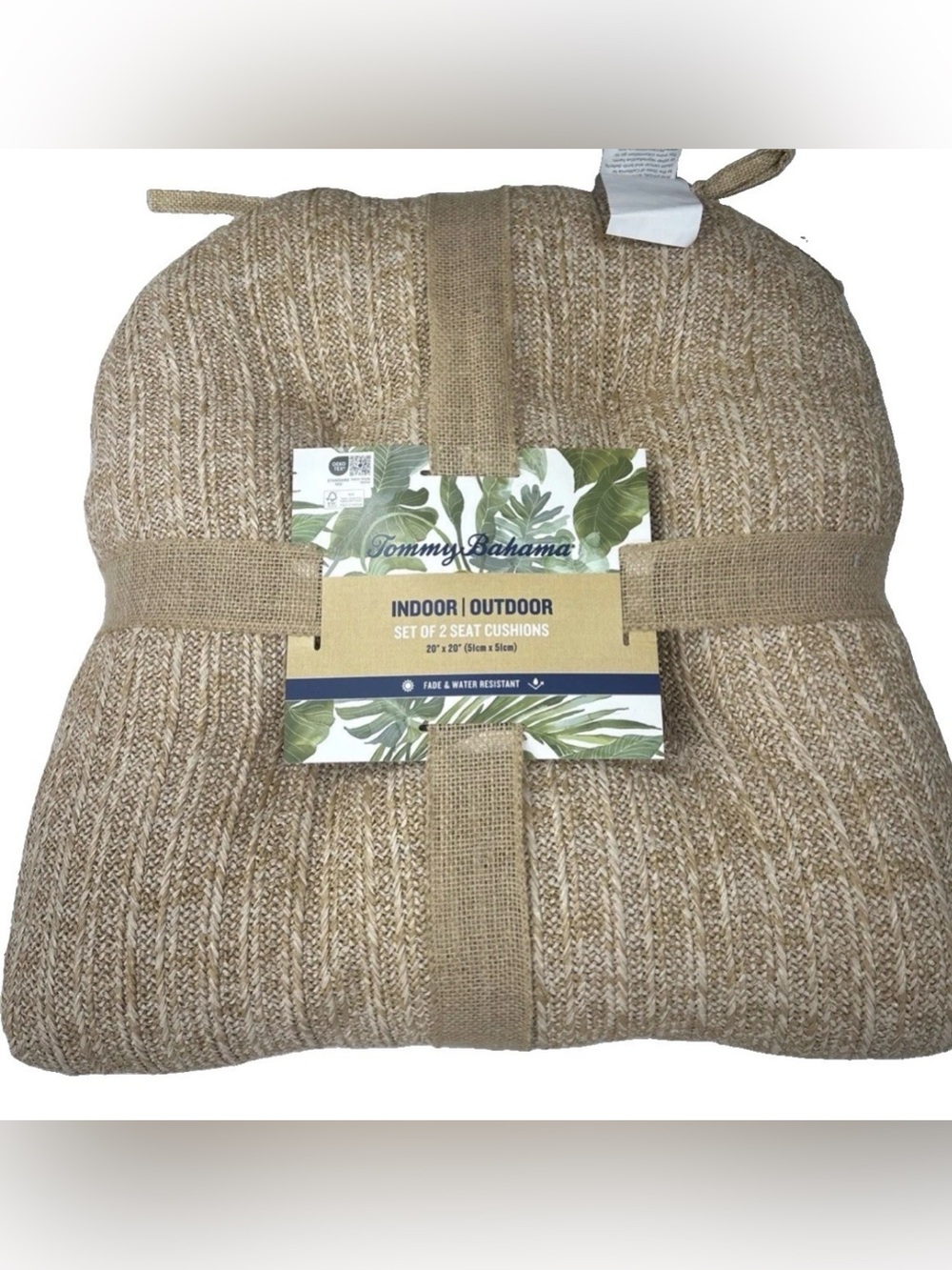 NEW x2 Tommy Bahama Seat Cushion Set Tan Woven Faux Straw Raffia Indoor Outdoor